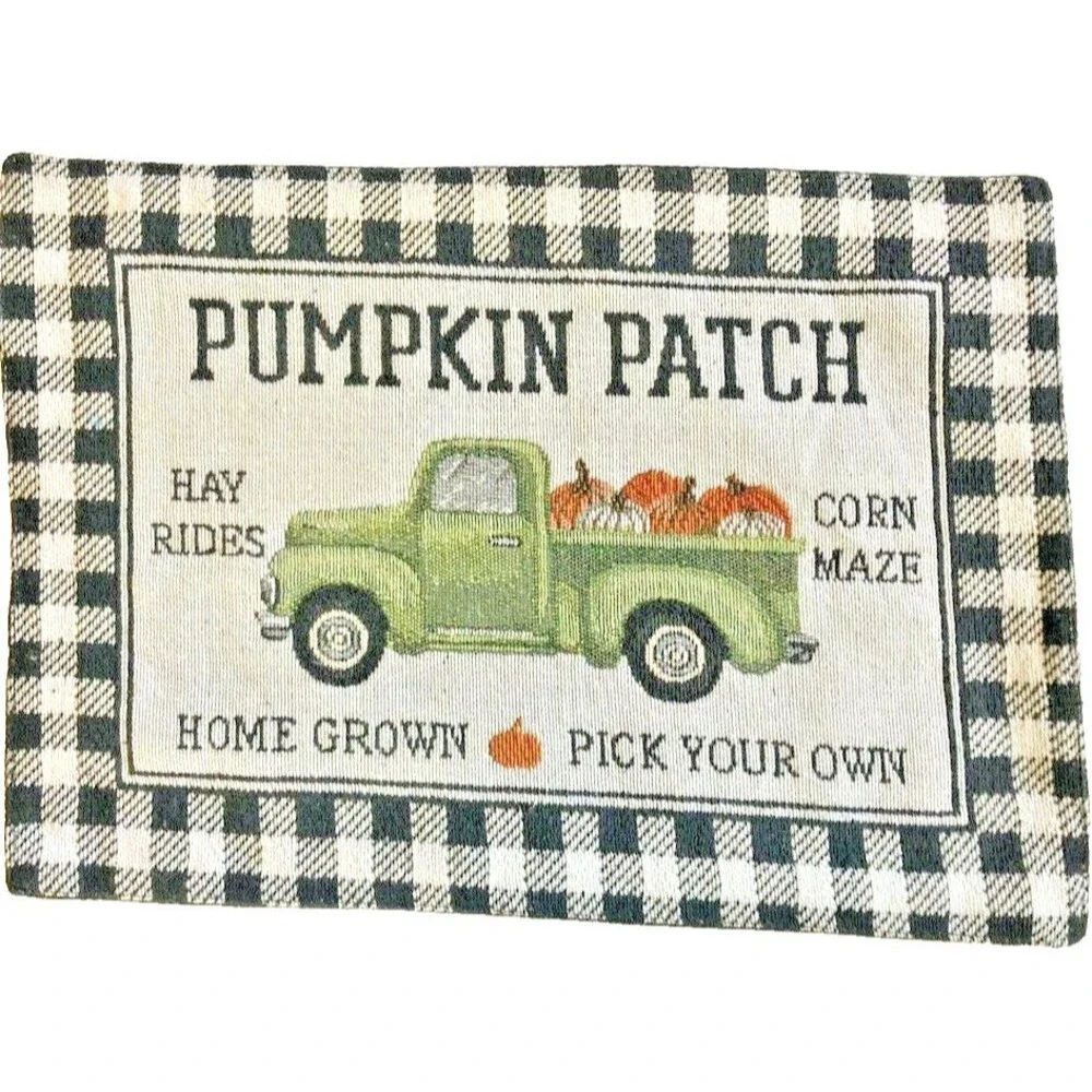 Thanksgiving Farm Truck Placemats Set of 4 Buffalo Check Pumpkin Autumn 13x18